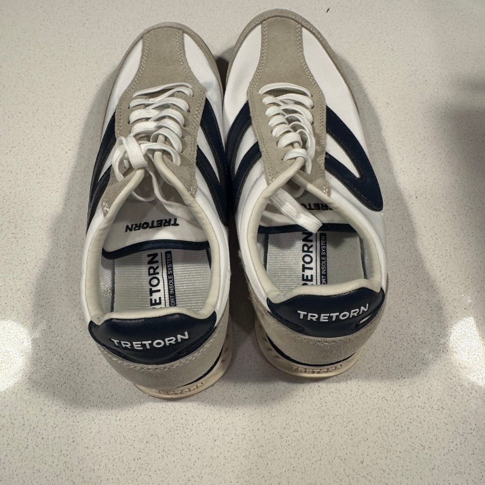 Tretorn Kristine Vintage Style Sneakers Womens 10 White Navy Grey Suede Low Top - Picture 2 of 6